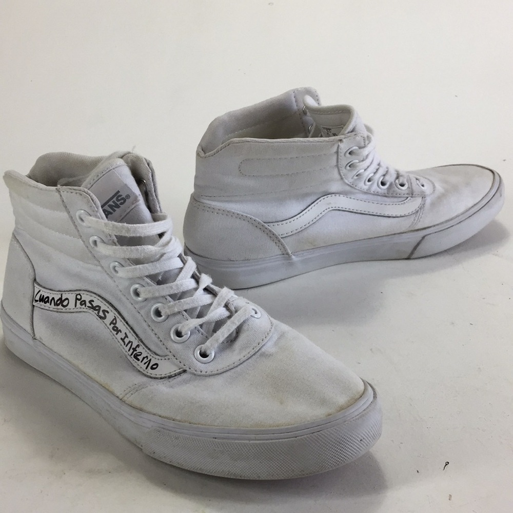 White Vans High Top Shoes Primo Distressed Tagged